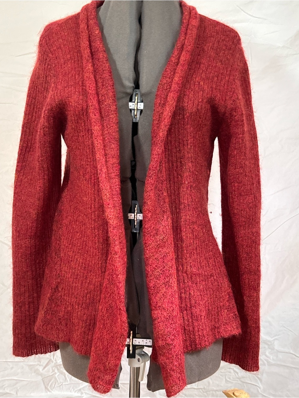 Eileen Fisher Open-Front Red Knit Cardigan